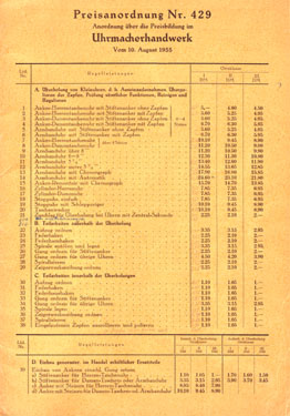 Uhren Zietz - Preisliste 1955 Uhren Zietz - Preisliste 1955